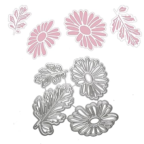 Stanzschablonen Blumen, 4 Stück Gänseblümchen Prägeschablone Metall stanzen für Stanzmaschine Blatte Stanzformen 3D stamping Schablone für Dekorative Prägungen Grußkartendekoration Scrapbooking von UEPOA