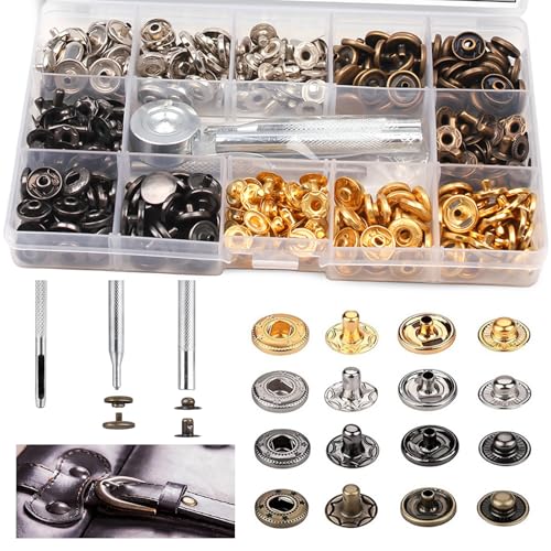 120 Sets Druckknopf Set, Druckknöpfe Kupfer 12.5mm mit Fixierwerkzeug Kit Metall Bronze Kleidung Snaps Taste Nähzubehör für Leder Handwerk Jacke Brieftasche Handtasche von UESDU
