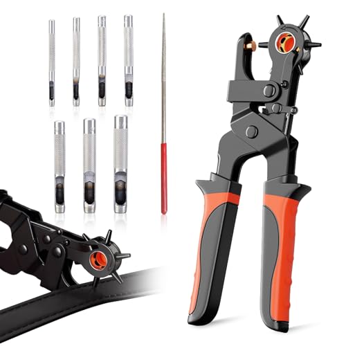 Lochzange für Leder, Gürtellochzange mit 6 Stück Locheisen Set Belt Hole Puncher mit Hebelübersetzung Gürtel Locher zum Lochen von Gürtel Stoff Leder Pappe Lochzange für Leder, Gürtellochzange mit 6 Stück Locheisen Set Belt Hole Puncher mit Hebelübersetzung Gürtel Locher zum Lochen von Gürtel Stoff Leder Pappe von UESDU