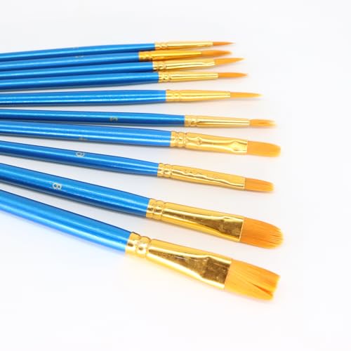 Pinselset Acrylfarben, Acryl Aquarellpinsel 10 Stück Kleine Acrylfarbe Pinsel Flache Künstlerpinsel für Details Blau Gemischtes Pinselset für Anfänger Künstler und Gemäldeliebhaber von UESDU