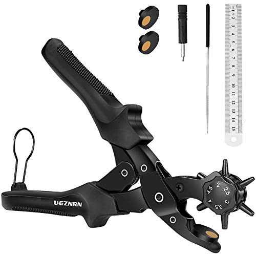 Ueznirn Gürtellochzange Heavy Duty Revolverlochzange Hebelübersetzung Lochzange Gürtel - Leder Locher mit 2 Extra Punch Platten, Lineal, Schleifstab, Kunsthandwerk, Karte, Gummi Ueznirn Gürtellochzange Heavy Duty Revolverlochzange Hebelübersetzung Lochzange Gürtel - Leder Locher mit 2 Extra Punch Platten, Lineal, Schleifstab, Kunsthandwerk, Karte, Gummi von UEZNIRN