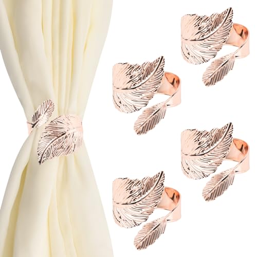 UFURMATE 4PCS Roségold Krawattenrücken für Vorhänge, Metall dekorative Blatt Vorhang Tiebacks kreative Vorhangseilschnallen Frühling Vorhang Halter Clips für Zuhause, Vorhangdekoration im Freien von UFURMATE