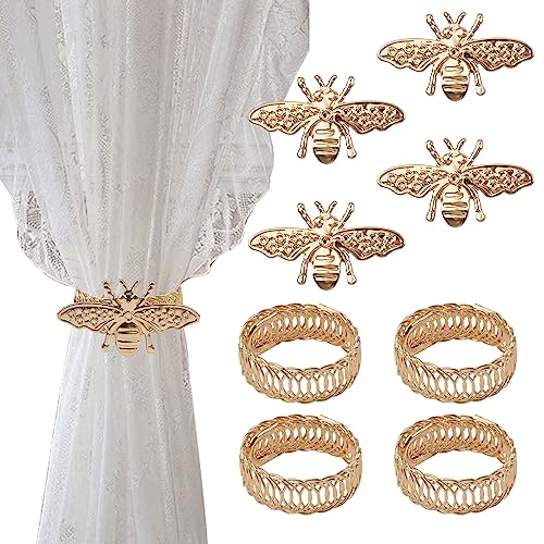 UFURMATE Vorhang-Raffhalter, 4 Sets Legierung Drapery Holdback Modern Einfache Stil Vorhang Raffhalter Strenchy Drahtseil Vorhanggurte für Heimdekoration (Gold Bee) von UFURMATE