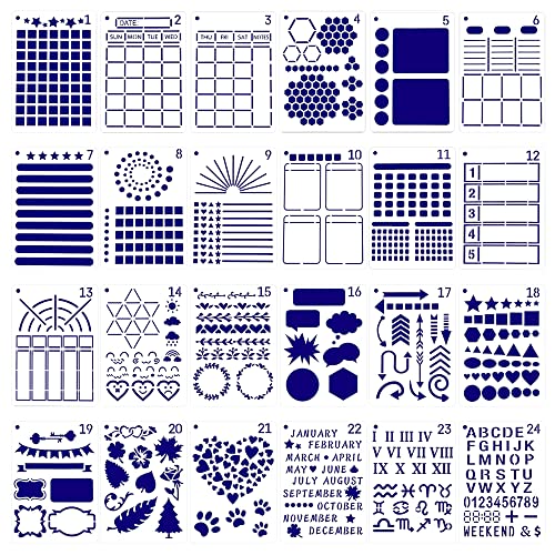 24 Stücke Schablonen Set,Bullet Journal Stencil Schablonen aus Kunststoff Zeichenschablonen Muster Wiederzuverwendend Vorlage Zubehör für Tagebuch, Scrapbook, DIY Geschenkkarten, Fotoalbum 24 Stücke Schablonen Set,Bullet Journal Stencil Schablonen aus Kunststoff Zeichenschablonen Muster Wiederzuverwendend Vorlage Zubehör für Tagebuch, Scrapbook, DIY Geschenkkarten, Fotoalbum von UGBO