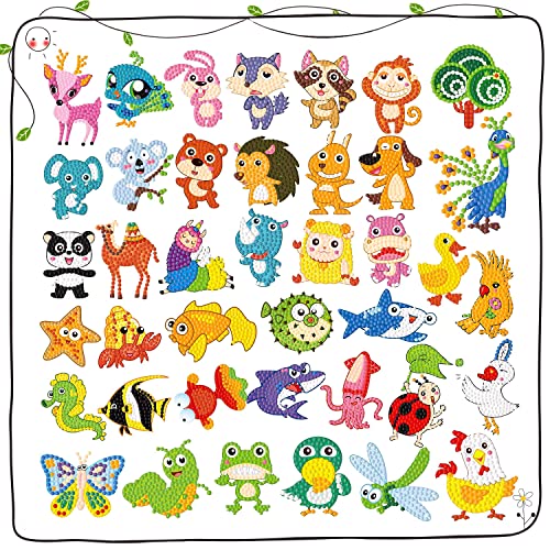 DIY Diamond Painting Kinder Sticker Aufkleber Set Klein Tiere Mosaik Llebebilder 5D Diamant Painting Bilder Malerei Diamontpating für ab 4 Jahre Kinder Junge Mädchen Erwachsene Anfänger (40 Stücke) von UGBO