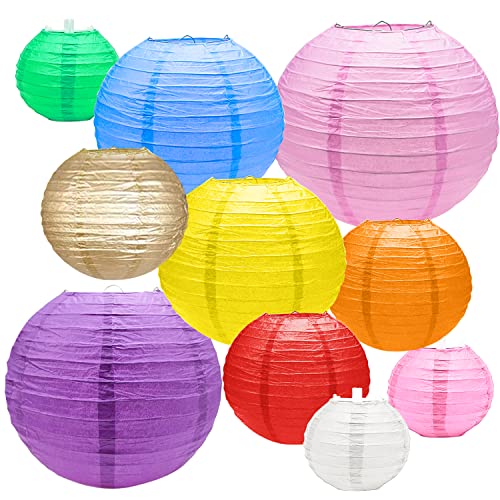 Lampions Bunt Papierlampenschirm Rund Papierlampions 20 Stück Papierlampe Lampenschirm Lampenschirme Aus Papier Papierlampion Papierlaternen für Draußen Partydekorationen (4 ”, 6”, 8 ”, 10” 9 Farben) von UGBO