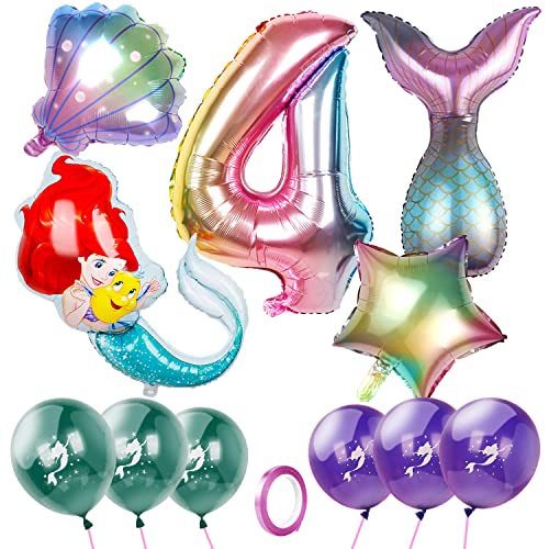 Meerjungfrau Geburtstag Deko Meerjungfrauen Luftballon 4 Jahre Geburtstagsdeko Mädchen Folienballon Zahlen 4 Meerjungfrau Thema Party Dekoration Kindergeburtstag (Violett-4) von UGBO