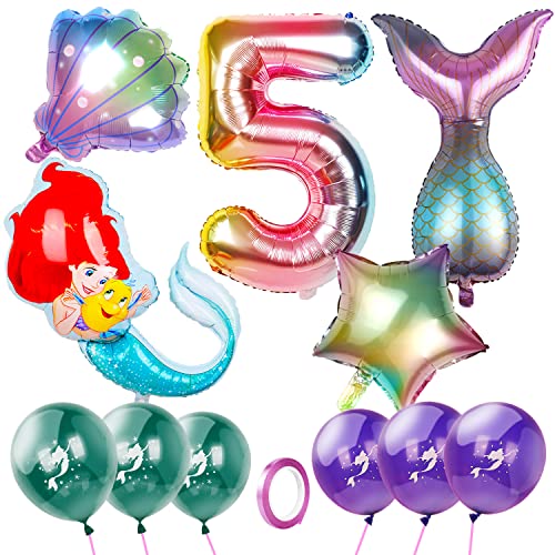 Meerjungfrau Geburtstag Deko Meerjungfrauen Luftballon 5 Jahre Geburtstagsdeko Mädchen Folienballon Zahlen 5 Meerjungfrau Thema Party Dekoration Kindergeburtstag (Violett-5) von UGBO