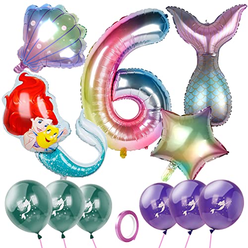 Meerjungfrau Geburtstag Deko Meerjungfrauen Luftballon 6 Jahre Geburtstagsdeko Mädchen Folienballon Zahlen 6 Meerjungfrau Thema Party Dekoration Kindergeburtstag von UGBO