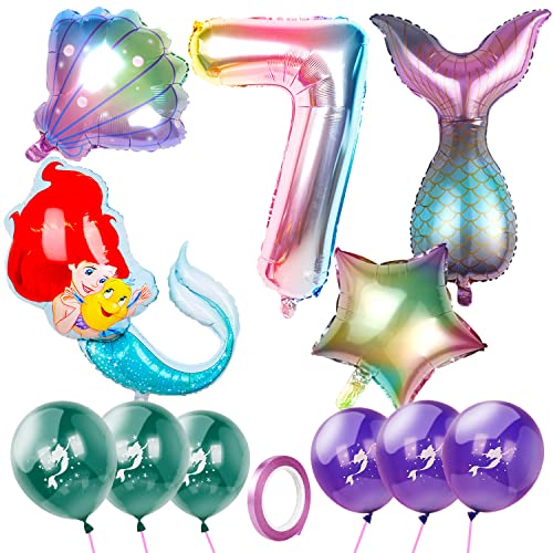 Meerjungfrau Geburtstag Deko Meerjungfrauen Luftballon 7 Jahre Geburtstagsdeko Mädchen Folienballon Zahlen 7 Meerjungfrau Thema Party Dekoration Kindergeburtstag (Violett-7) von UGBO