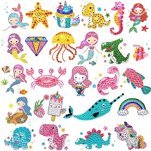 UGBO DIY Diamond Painting Sticker für Kinder Diamant Malerei Aufkleber Set Mosaik Diamantmalerei 5D Diamant Painting Meerjungfrau Tiere Bilder Kit für Mädchen Erwachsene Anfänger(27 Stück) von UGBO