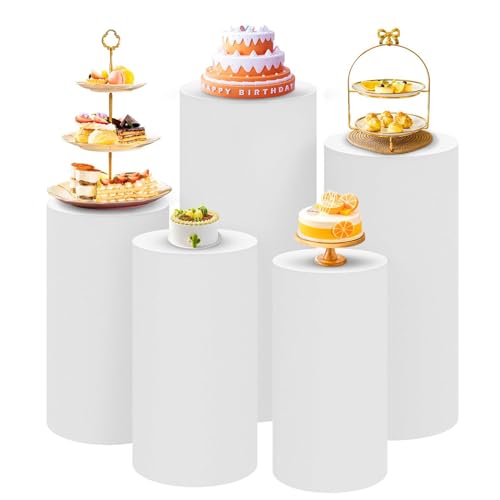 UGCER Zylinderständer-Abdeckungen für Partys, Dehnbare bronzierende elastische Stoffabdeckungen für Party, Hochzeit, Babyparty, Geburtstagsdekoration,Weiß,All: (5pcs/Set) von UGCER