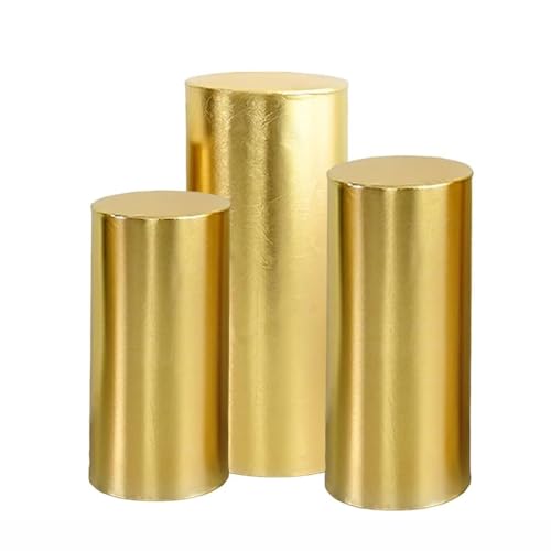 UGCER Zylinderständer-Abdeckungen für Partys, Metall-Zylinder-Sockelständer-Schonbezüge, elastische dekorative Abdeckungen für Hochzeiten, Geburtstage, Event-Dekoration,Gold,Large(Set of 3) von UGCER