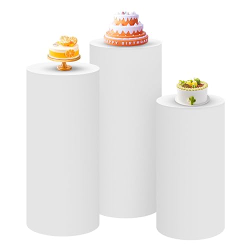 UGCER Zylinderständer-Abdeckungen für Partys, Metall-Zylinder-Sockelständer-Schonbezüge, elastische dekorative Abdeckungen für Hochzeiten, Geburtstage, Event-Dekoration,Weiß,Small(Set of 3) von UGCER