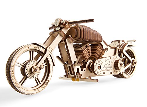 UGEARS 3D Puzzle Erwachsene Holz - 3D Holzbausatz Motorrad Modell mit Gummibandmotor - Mechanischer Modellbausatz Motorrad Bausatz - 3D Holzpuzzle für Erwachsene und Jugendliche (Motorrad VM-02) von UGEARS