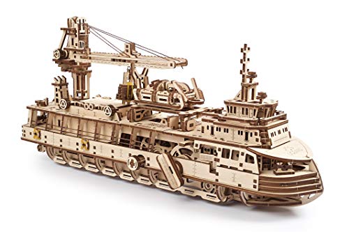 UGEARS 3D-Puzzles Forschungsschiff – Vatertagsgeschenk DIY-Modellschiff 3D – Exklusive Holzmodellbausätze für Erwachsene zum Bauen – Einzigartige und kreative mechanische Holzmodelle – Holzbausätze von UGEARS
