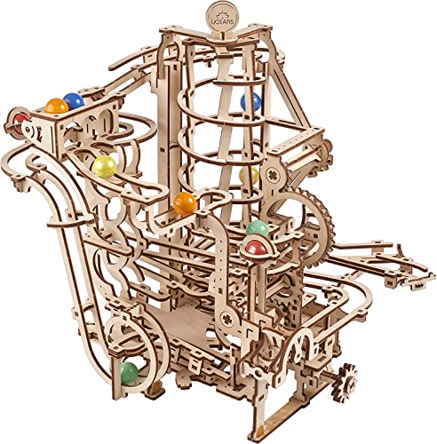 UGEARS DIY Murmelbahn Holz Spirale - Marble Run 3D Holzpuzzle Erwachsene - Holzkugelbahn Modellbausatz - Mechanische Holz Kugelbahn mit farbigen Glasmurmeln - Modellbau Holzbausatz 3D Puzzle Kit von UGEARS