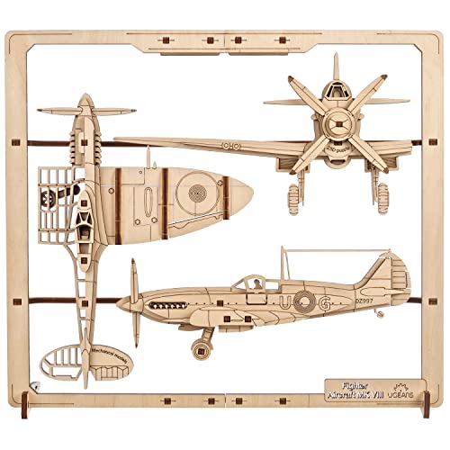 UGEARS Kampfflieger 2.5D Puzzle - Flugzeug Modelle Holzpuzzle - Originale Modellbau Flugzeug Wanddekoration - Holzbausatz für Luftfahrtbegeisterte Puzzle 3D und Modellbau Fans von UGEARS