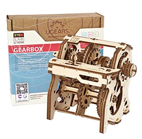 UGEARS STEM Lab 3D Puzzles - Spielset STEM - 3D Holzbausatz - DIY Mechanical Science Kit - Wissenschaftliches STEM Spielzeug mit App Holzmodell Kits für Erwachsene und Kinder 8+ (Schaltgetriebe) von UGEARS