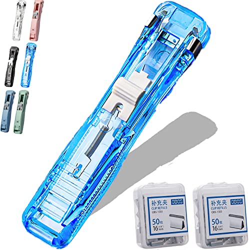 UGIF Reusable Creative Stapler, Klammerloses Heftgerät, mit 100 Stück Wiederverwendbare Heftklammern, Bindewerkzeuge, Tragbarer, Nadelloser Hefter, Für Büro, Schreibtisch, Schulbedarf, Blue von GREAT BRITISH TRADING LIMITED