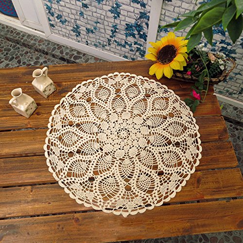 UHAPEER Handgefertigte Tischdecke Tischsets, Häkelmuster, Baumwolle mit Spitze, rund, 61 cm beige von UHAPEER