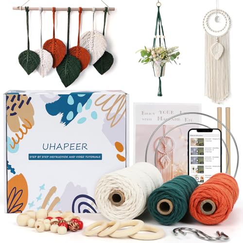UHAPEER Makramee Garn DIY Kit, Baumwollgarn Traumfänger Bastelset, Naturbaumwollseil für Erwachsene Anfänger, mit 3 mm Makramee, Holzperlen, Holzringen, Traumfänger Ringen UHAPEER Makramee Garn DIY Kit, Baumwollgarn Traumfänger Bastelset, Naturbaumwollseil für Erwachsene Anfänger, mit 3 mm Makramee, Holzperlen, Holzringen, Traumfänger Ringen von UHAPEER
