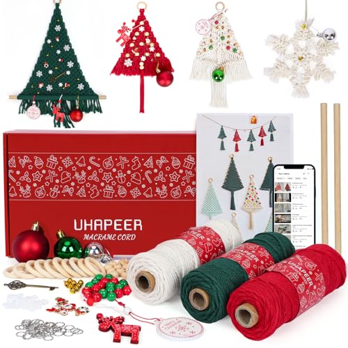 UHAPEER Makramee Set mit Weihnachtsdeko, Makramee Garn Kit mit Anleitung, 3mm x 50m Macrame Cord mit Holzperlen Holzringe, Bastelset Erwachsene für DIY Deko Weihnachten, Traumfänger, Weihnachtsschmuck UHAPEER Makramee Set mit Weihnachtsdeko, Makramee Garn Kit mit Anleitung, 3mm x 50m Macrame Cord mit Holzperlen Holzringe, Bastelset Erwachsene für DIY Deko Weihnachten, Traumfänger, Weihnachtsschmuck von UHAPEER