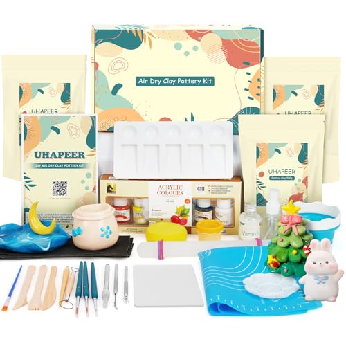 UHAPEER Töpferset für Zuhause, Ton Set Ohne Brennen, Keramik Bemalen Set Erwachsene, Selbst Töpfern für Anfänger, mit Lufttrocknenden Ton, Acrylfarben, Pinsel, Anleitung, Werkzeugen, Glanzlack UHAPEER Töpferset für Zuhause, Ton Set Ohne Brennen, Keramik Bemalen Set Erwachsene, Selbst Töpfern für Anfänger, mit Lufttrocknenden Ton, Acrylfarben, Pinsel, Anleitung, Werkzeugen, Glanzlack von UHAPEER