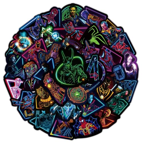 Aufkleber, 50 Stück Superhero Neon Sticker Set Wasserdicht Vinyl Stickers Graffiti Style Decals für Auto Motorräder Fahrrad Skateboard Gepäck Laptop Aufkleber, Geeignet für Erwachsene Kinder von UHDS