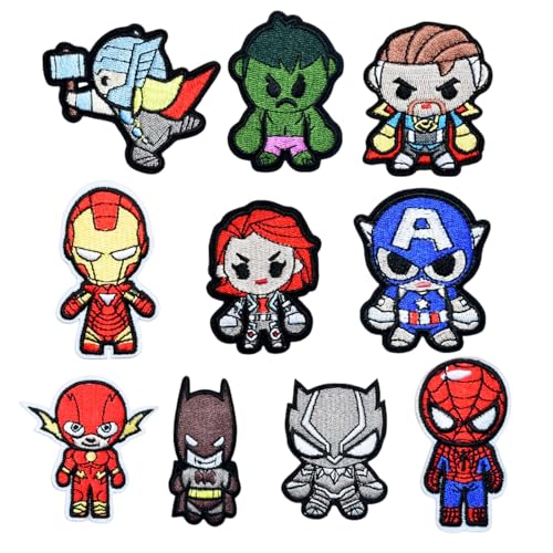 Bestickte Aufnäher zum Aufnähen oder Aufbügeln, 10 Stück Superhero Flicken zum Aufbügeln Kinder Erwachsene zum Aufnähen oder Aufbügeln auf Kleidung, Kleid, Hut, Jeans, DIY-Zubehör Bestickte Aufnäher zum Aufnähen oder Aufbügeln, 10 Stück Superhero Flicken zum Aufbügeln Kinder Erwachsene zum Aufnähen oder Aufbügeln auf Kleidung, Kleid, Hut, Jeans, DIY-Zubehör von UHDS