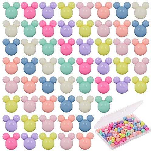 UHOMENY Mauskopf-Perlen, Acrylperlen, bunte Acryl-Mausperlen, großes Loch, gemischte Farben, Anhänger für DIY-Armband, Halskette, handgefertigt, mit Box, 100 Stück von UHOMENY