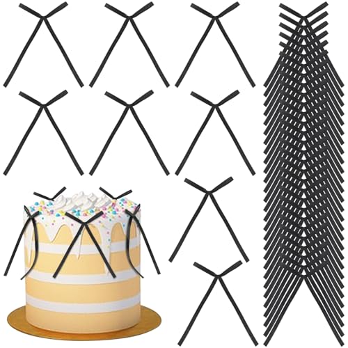 UHOMENY Schleifen, Kuchendekoration, niedliche Satinband-Schleifen für Kuchen, Blumen, Taschen, Verpackungsboxen, Weihnachtsbaum, Hochzeit, Partyzubehör (schwarz), 36 Stück von UHOMENY