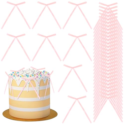 UHOMENY Schleifen-Kuchendekorationen, niedliche Satinband-Schleifen für Kuchen, Blumen, Taschen, Verpackungsboxen, Weihnachtsbaum, Hochzeit, Partyzubehör, 36 Stück (Rosa) von UHOMENY