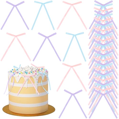 UHOMENY Schleifen-Kuchendekorationen, niedliche Satinband-Schleifen für Kuchen, Blumen, Taschen, Verpackungsboxen, Weihnachtsbaum, Hochzeit, Partyzubehör, 36 Stück (Rosa, Blau, Violett) von UHOMENY