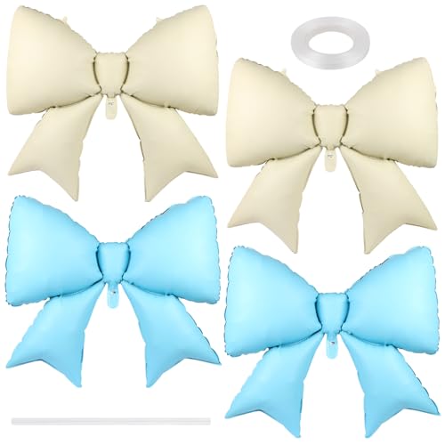 UHOMENY große Luftballons, 4 Stück, niedliches Folienband, Ballon-Fliege, Brautballon-Set für Hochzeit, Geburtstag, Motto-Party-Dekorationen (Beige, Blau) von UHOMENY