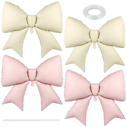 UHOMENY große Luftballons, 4 Stück, niedliches Folienband, Ballon-Fliege, Brautballon-Set für Hochzeit, Geburtstag, Motto-Party-Dekorationen (Beige, Rosa) von UHOMENY