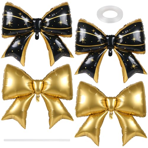UHOMENY große Luftballons, 4 Stück, niedliches Folienband, Ballon-Fliege, Brautballon-Set für Hochzeit, Geburtstag, Motto-Party-Dekorationen (Gold, Schwarz) von UHOMENY