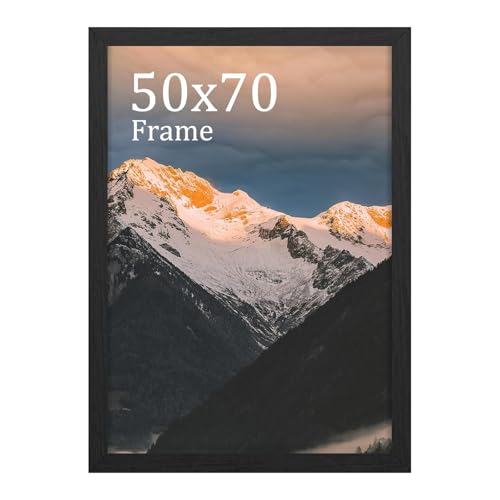 UHOUSEST Bilderrahmen 50x70 cm Holz, Holzrahmen für Druck, Schwarzer 50x70 cm Rahmen mit Passepartout, für Wandmontage vertikal oder horizontal von UHOUSEST