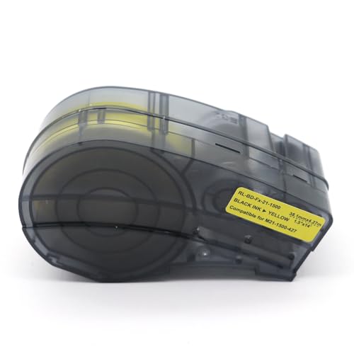 UHRSERNJ BMP21 Etiketten Cartridge M21-1500-427 Schwarz auf gelbem Band, funktioniert mit BMP21-plus und BMP21-Labor-Marke (1 Stück mit Chip) von UHRSERNJ