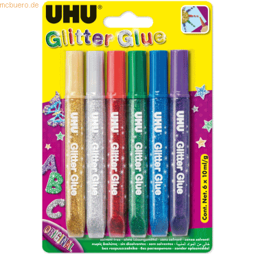 10 x Uhu Glitzerkleber Creative Glue Original 6x10ml VE=6 Farben von UHU