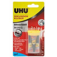 3 UHU blitzschnell MINIS gel Sekundenkleber 3x 1,0 g von UHU