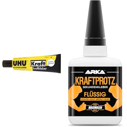 UHU Alleskleber Kraft Tube & 50 g Sekundenkleber extra stark | Inkl. Anti-Austrocknungs-Spitze | KRAFTPROTZ | Flüssiger Superkleber | Universell verwendbar zum Kleben von Plastik UHU Alleskleber Kraft Tube & 50 g Sekundenkleber extra stark | Inkl. Anti-Austrocknungs-Spitze | KRAFTPROTZ | Flüssiger Superkleber | Universell verwendbar zum Kleben von Plastik von UHU
