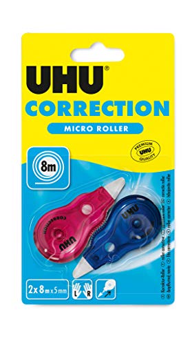 UHU Correction Micro Roller, 2 praktische und handliche Korrekturroller, Die in jedes Mäppchen passen, 8 m x 5 mm von UHU