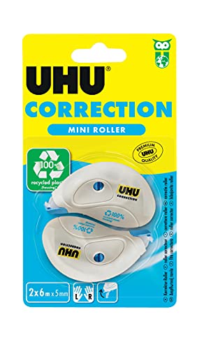 UHU Correction Roller Mini, Handliche Korrekturroller zum schnellen, sauberen und zeilengenauen Korrigieren von Texten, weiß deckend, 6 m x 5 mm UHU Correction Roller Mini, Handliche Korrekturroller zum schnellen, sauberen und zeilengenauen Korrigieren von Texten, weiß deckend, 6 m x 5 mm von UHU