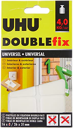 UHU Doublefix Universal-Klebeband, doppelseitig, extra stark, 120 kg, Weiß, 16 Stück von UHU