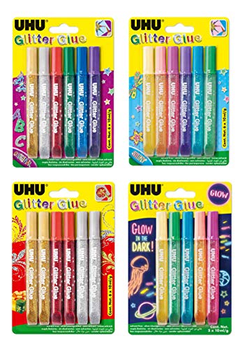 UHU Glitter Glue, Glitzerkleber zum Basteln in Röhre mit feiner Dosierspitze, 23 x 10 ml, Mehrfarbig, Wasserfest, Harz, Klebstoff UHU Glitter Glue, Glitzerkleber zum Basteln in Röhre mit feiner Dosierspitze, 23 x 10 ml, Mehrfarbig, Wasserfest, Harz, Klebstoff von UHU