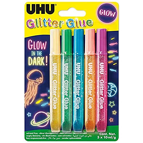 UHU Glitter Glue GLOW IN THE DARK, Tuben 5x10ml UHU Glitter Glue GLOW IN THE DARK, Tuben 5x10ml von UHU