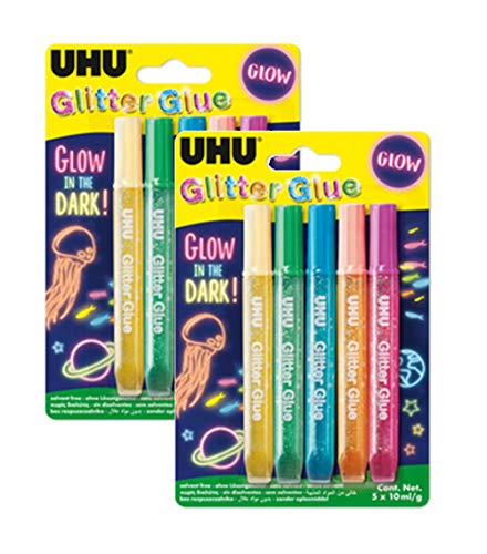UHU Glitter Glue Glow in The Dark Schwarz (2er Pack - 5X 10 ml) von UHU