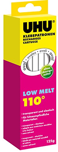 UHU Heißklebepatronen Low Melt, Transparente und ovale Klebepatronen Niedrigtemperatur Klebepistole, 125g UHU Heißklebepatronen Low Melt, Transparente und ovale Klebepatronen Niedrigtemperatur Klebepistole, 125g von UHU