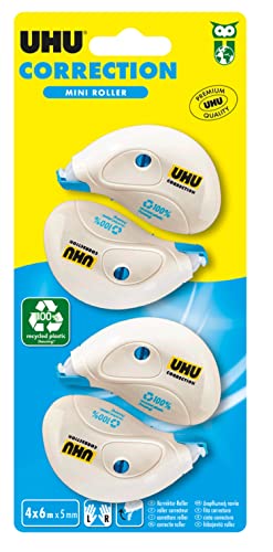 UHU Korrekturroller Mini – schnelles, sauberes und präzises Korrekturband, weiß, 4 Stück, 6 m x 5 mm UHU Korrekturroller Mini – schnelles, sauberes und präzises Korrekturband, weiß, 4 Stück, 6 m x 5 mm von UHU